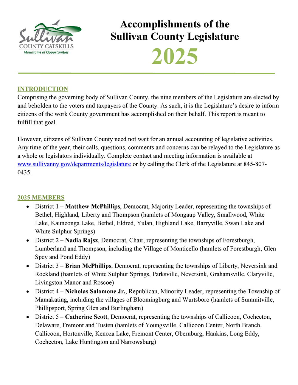 Accomplishments of the Sullivan County Legislature - Page 1