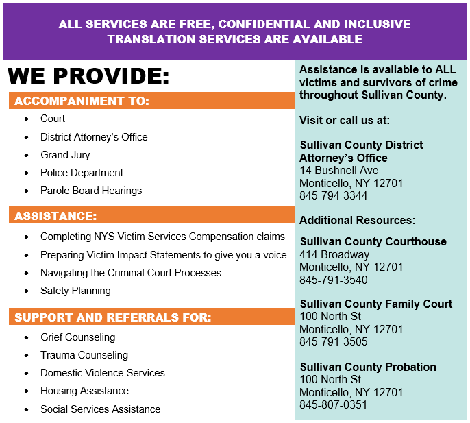 Victim Services Provided by Sullivan County District Attorney's Office