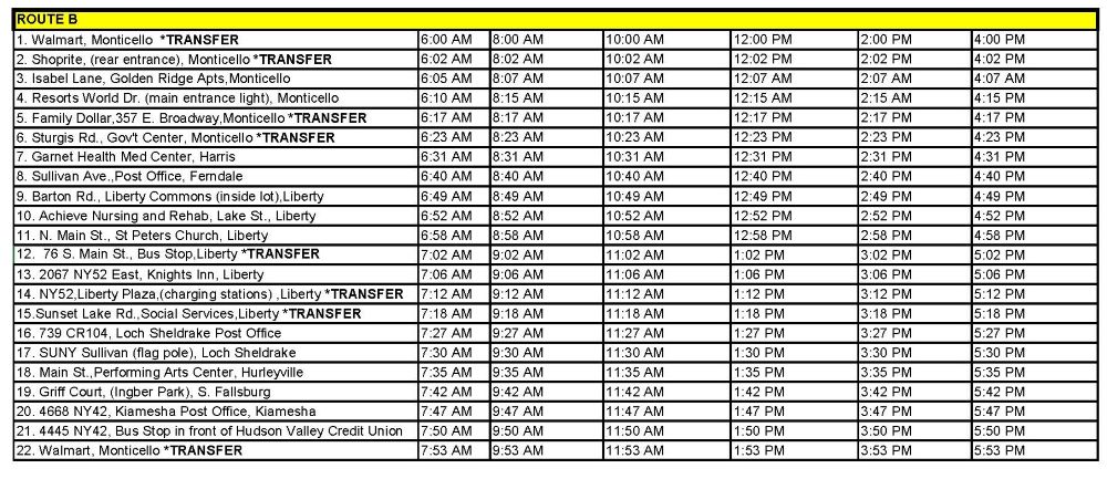 Route B Schedule