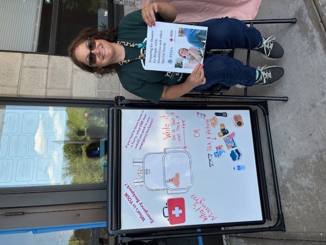 What's in your emergency backpack? Photo of children's activity to build their own emergency kit using a whiteboard and magnets.