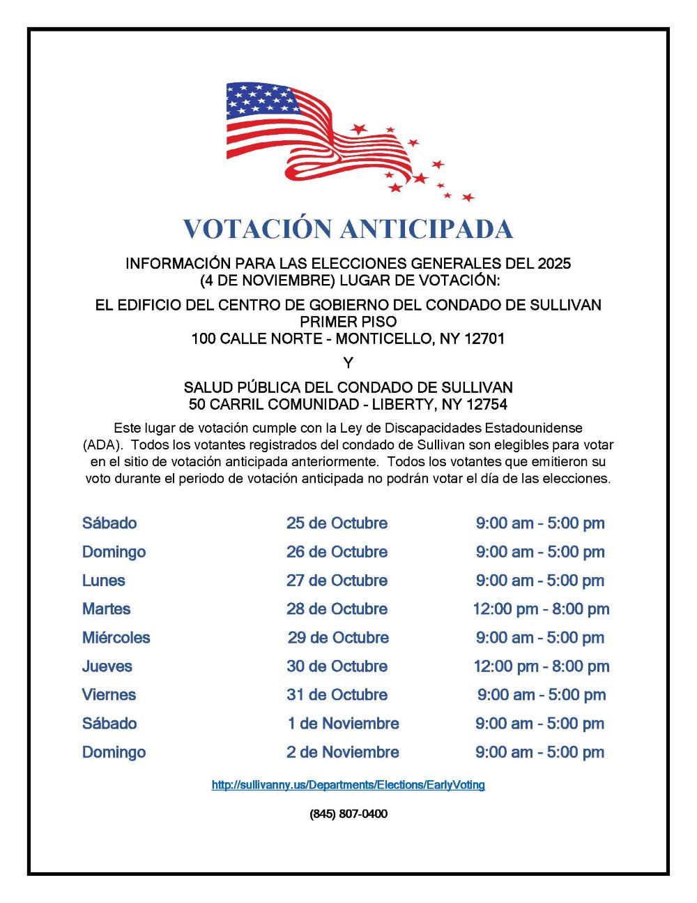 General Election Early Voting Flyer Page 1 - Espanol