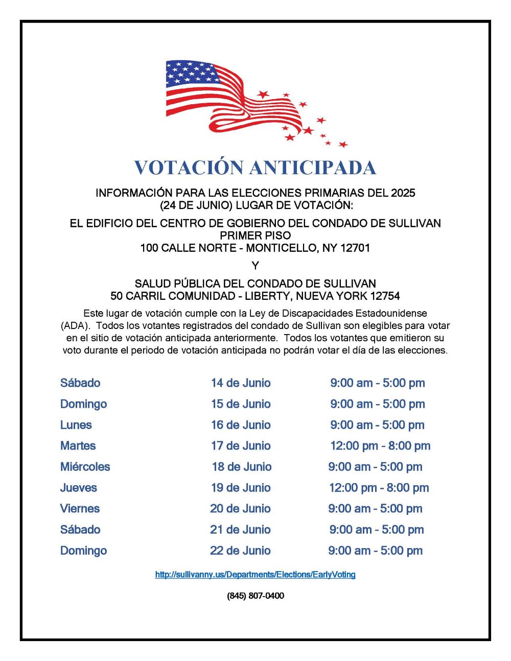 Primary Election Early Voting Flyer Page 1 - Espanol