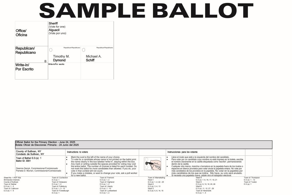 Republican Countywide Sample Ballots (Except Rockland and Fallsburg) for 2025 Primary