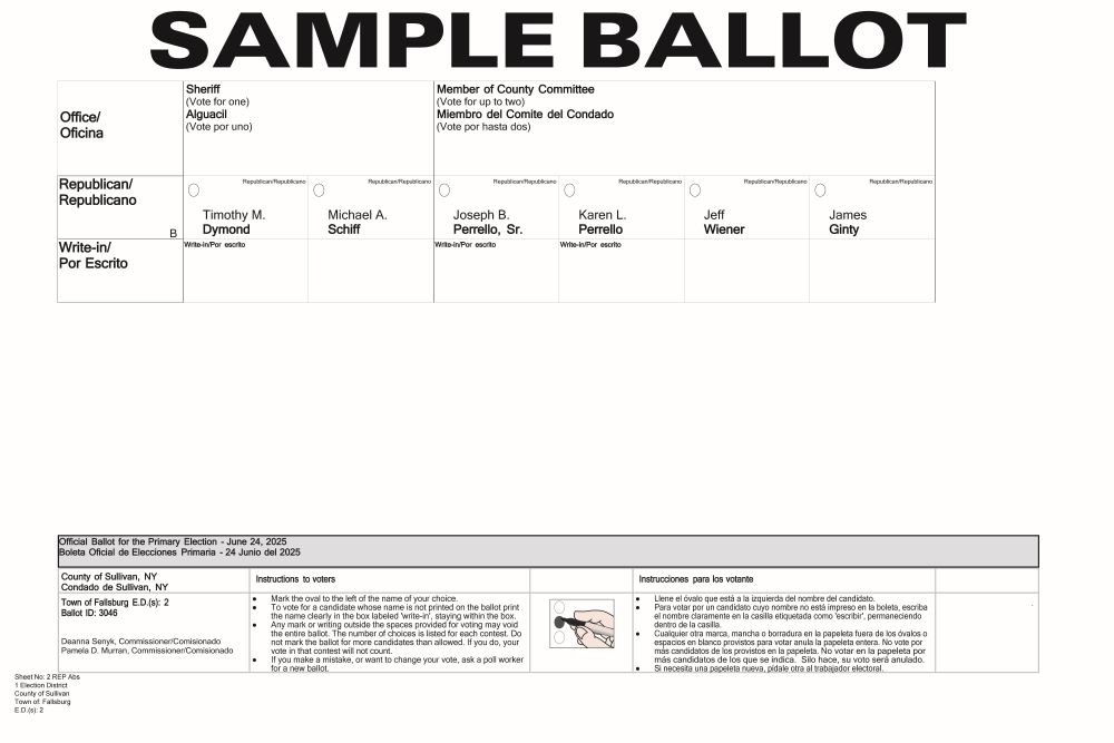 Republican Fallsburg Sample Ballot for 2025 Primary