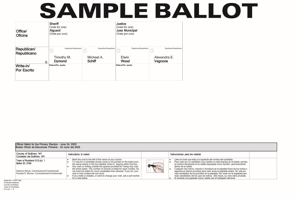 Republican Rockland Sample Ballot for 2025 Primary