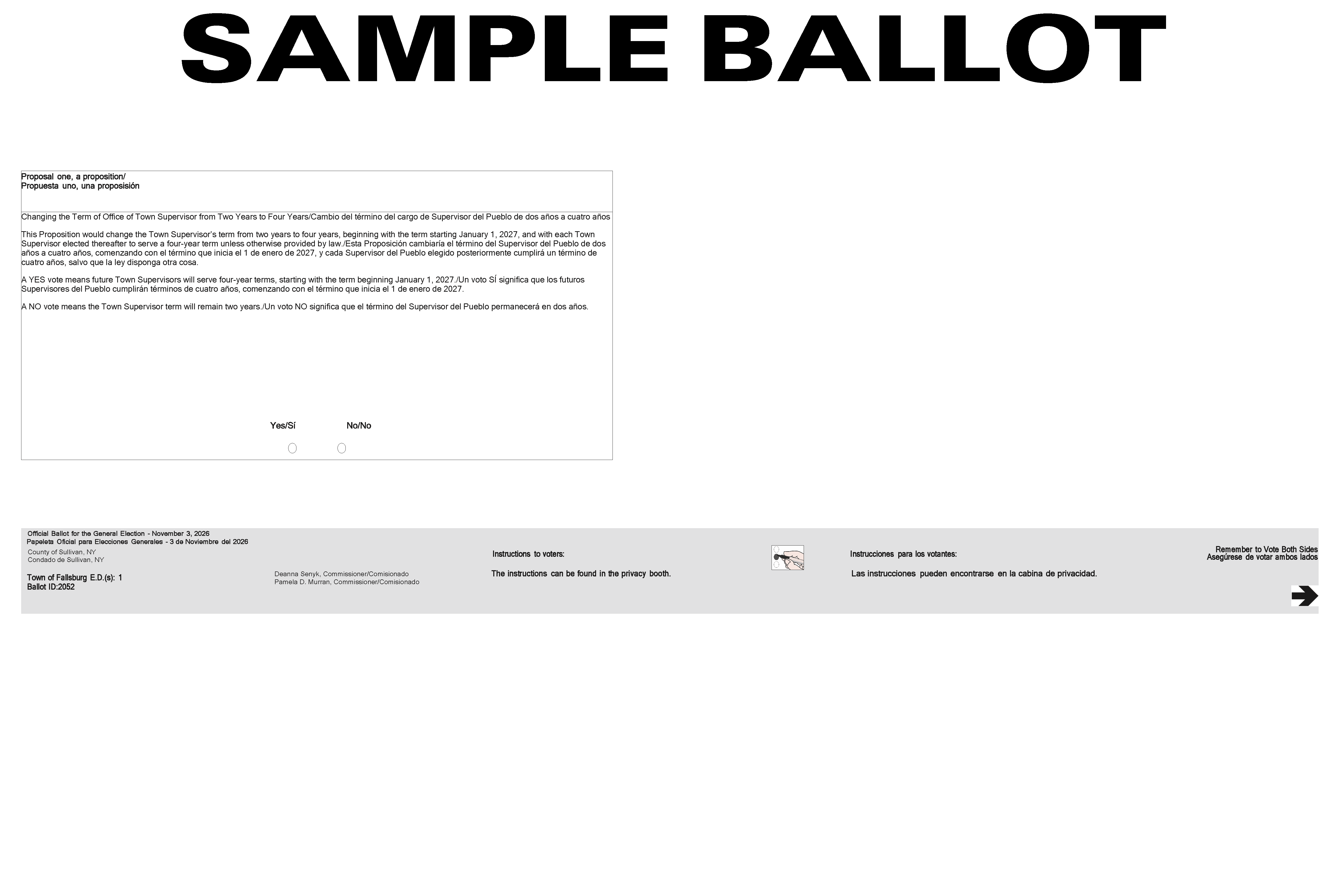 Town of Fallsburg Village of Woodridge Sample Ballot, Page 2