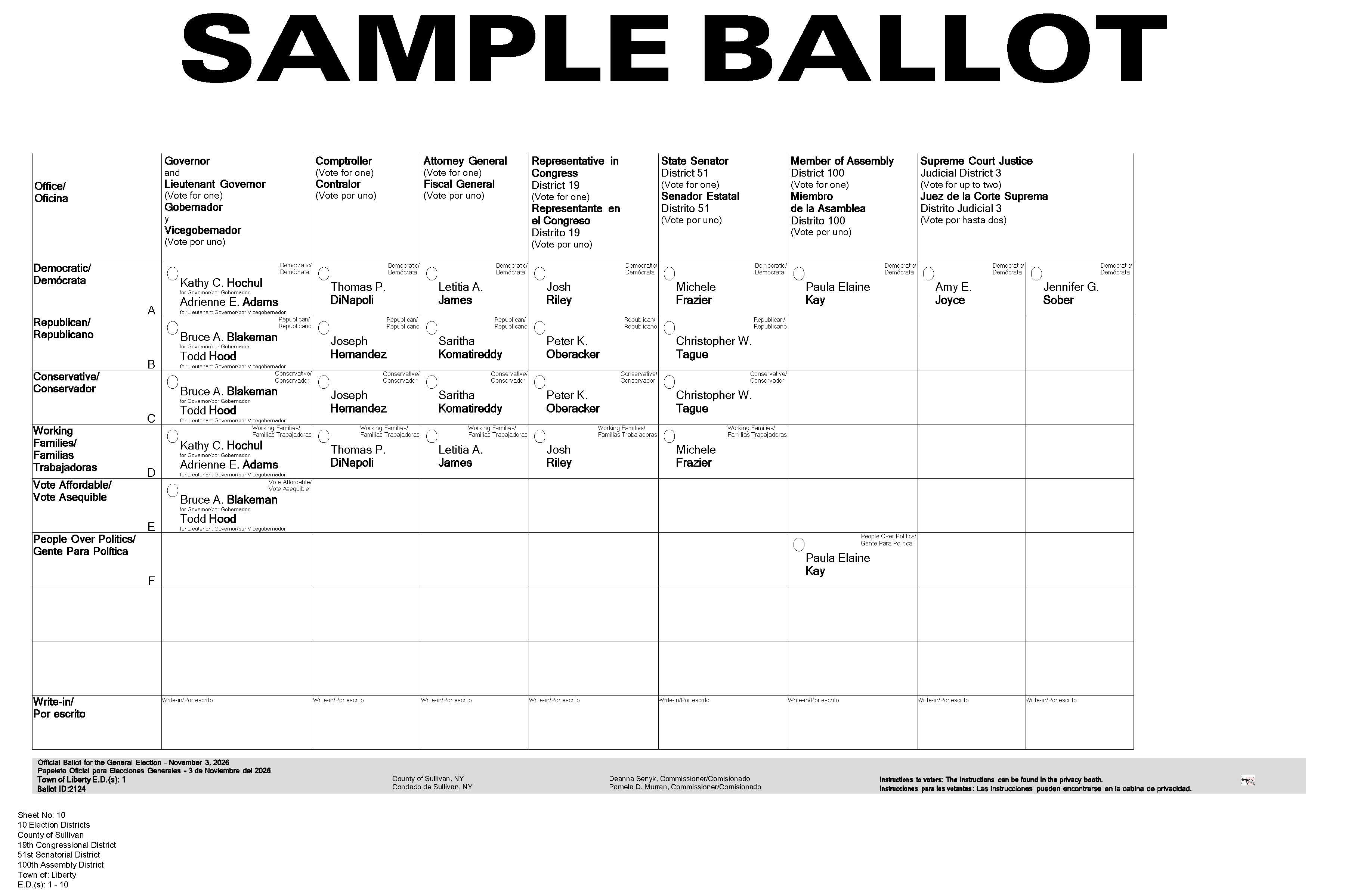 Town of Liberty Sample Ballot