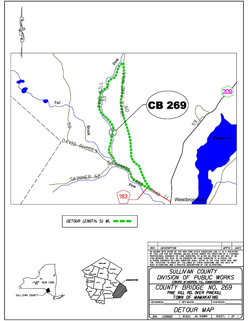 Pine Kill Road Detour Map