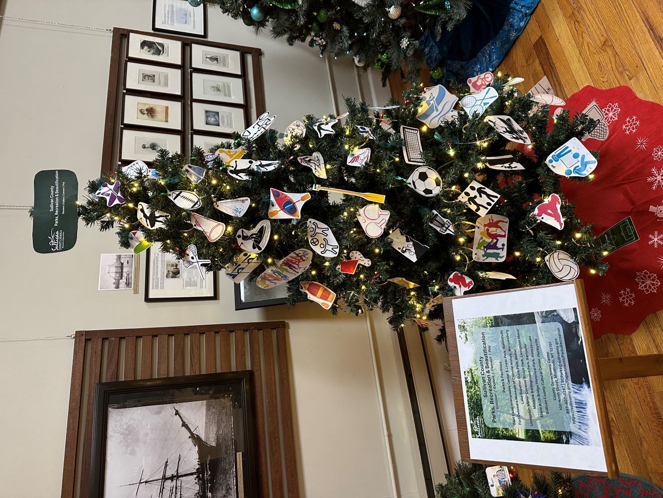 a close up of a decorated tree in a room