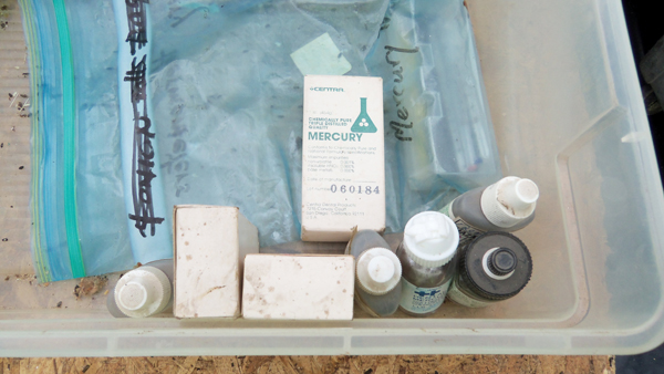 chemicals in a storage bin